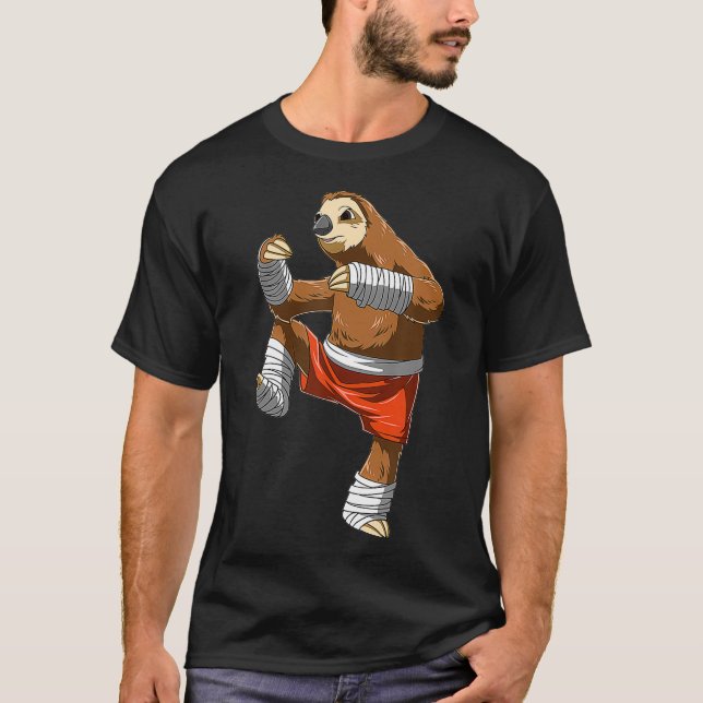 Camiseta Funny Sloth Fighter  Muay Thai Kickboxing Gift (Frente)