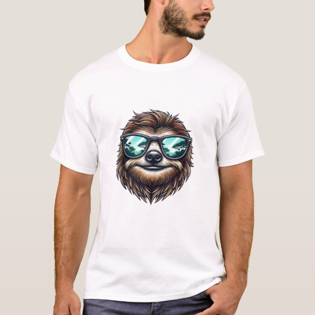Camiseta Funny Sloth Graphic with Sunglasses, Men Women Kid (Frente)