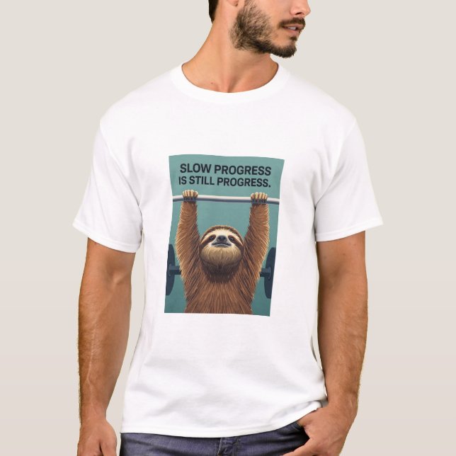 Camiseta Funny Sloth Gym Motivation Poster - Slow Progress  (Frente)