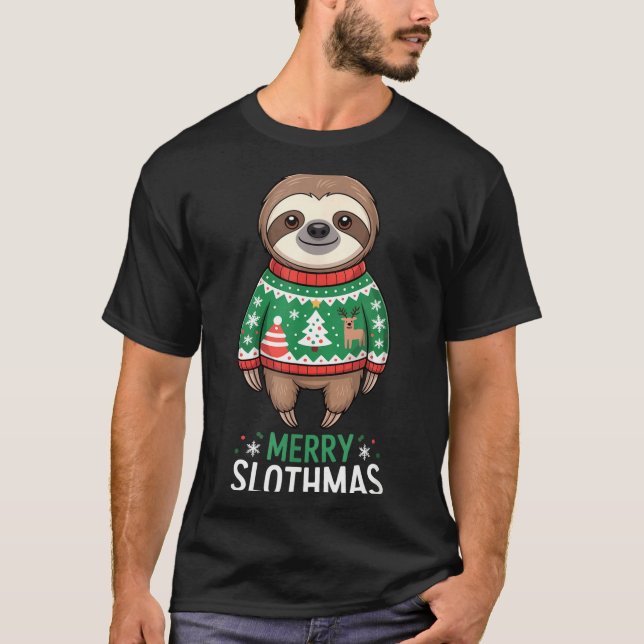 Camiseta Funny Sloth Lover Christmas Merry Slothmas Ugly Ho (Frente)