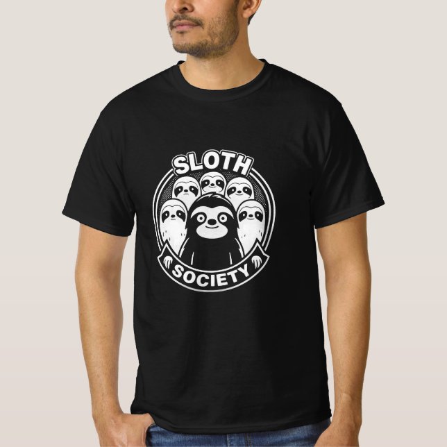 Camiseta Funny "Sloth Society" Black and White Minimalist D (Frente)