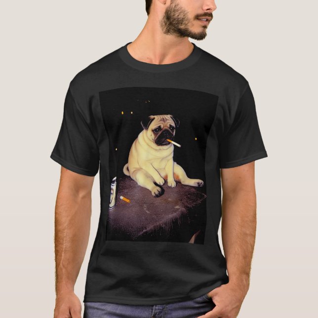 Camiseta Funny Smoking Dog Pug Meme  (Frente)
