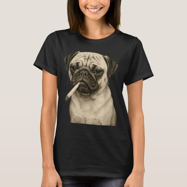 Camiseta Funny Smoking Pug Dog Cigarette Gen Z Meme Graphic (Frente)
