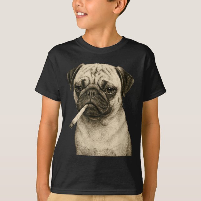 Camiseta Funny Smoking Pug Dog Cigarette Gen Z Meme Graphic (Frente)