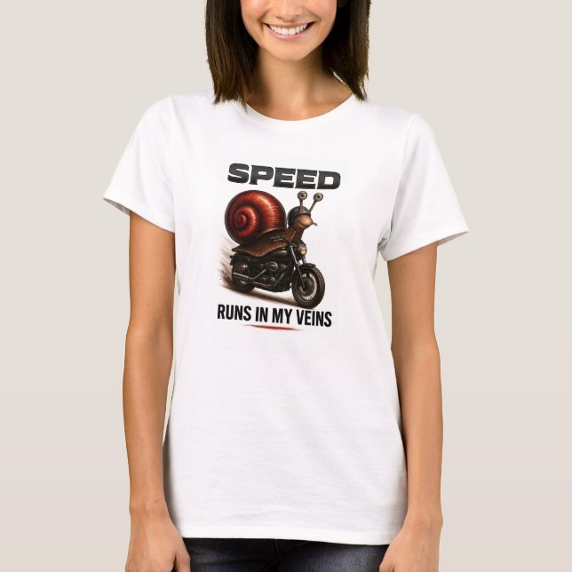 Camiseta Funny Snail Biker – Speed Runs in My Veins (Frente)