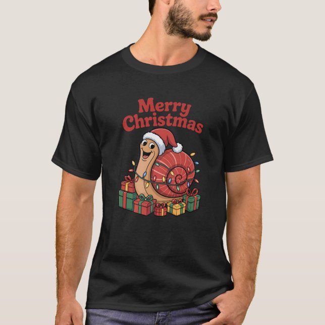 Camiseta Funny Snail Santa Hat Animals Lovers Ugly Christma (Frente)