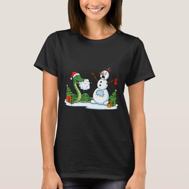 Camiseta Funny Snake Snowman Christmas Tree Xmas Womens Men (Frente)