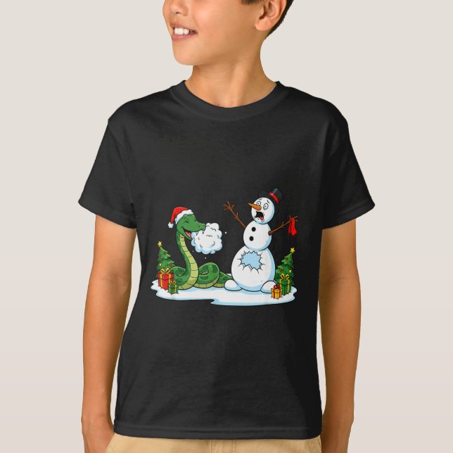 Camiseta Funny Snake Snowman Christmas Tree Xmas Womens Men (Frente)