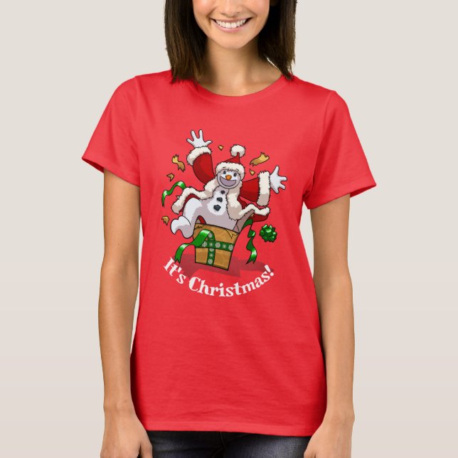 Camiseta Funny Snowman It's Christmas! Big Surprise Cartoon (Frente)