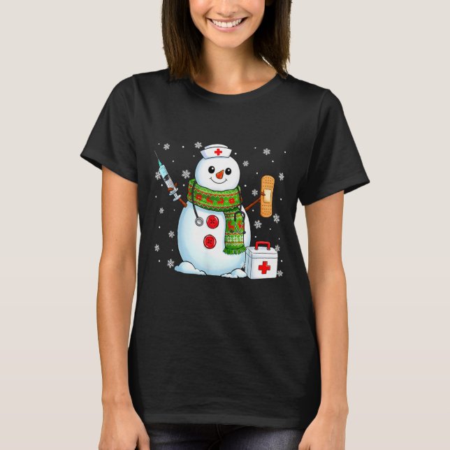 Camiseta Funny Snowman Nurse Pjs Pajamas Christmas Xmas Wom (Frente)