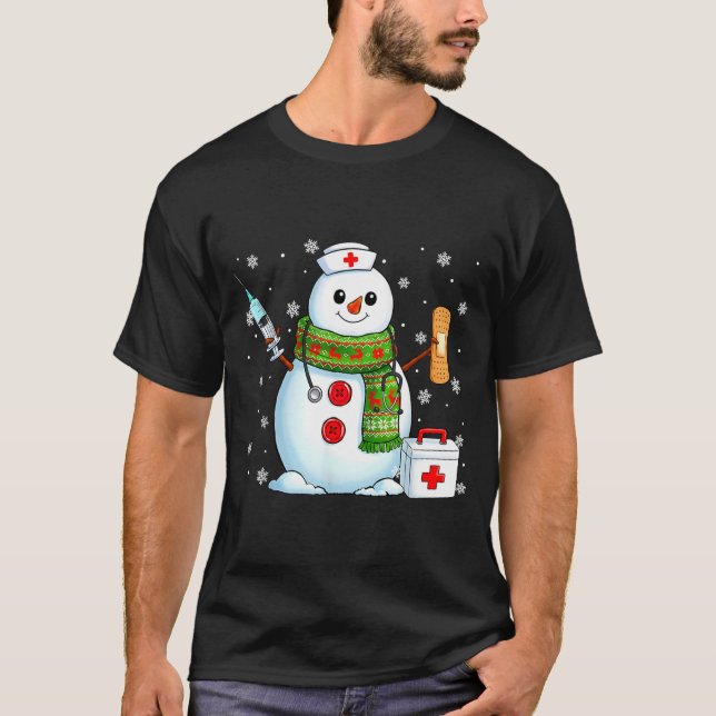 Camiseta Funny Snowman Nurse Pjs Pajamas Christmas Xmas Wom (Frente)