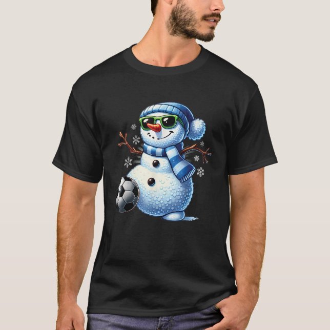 Camiseta Funny Snowman Playing Soccer Lovers Boys Kids Teen (Frente)