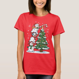Camiseta Funny Snowmen and Christmas Tree Cute Holiday 