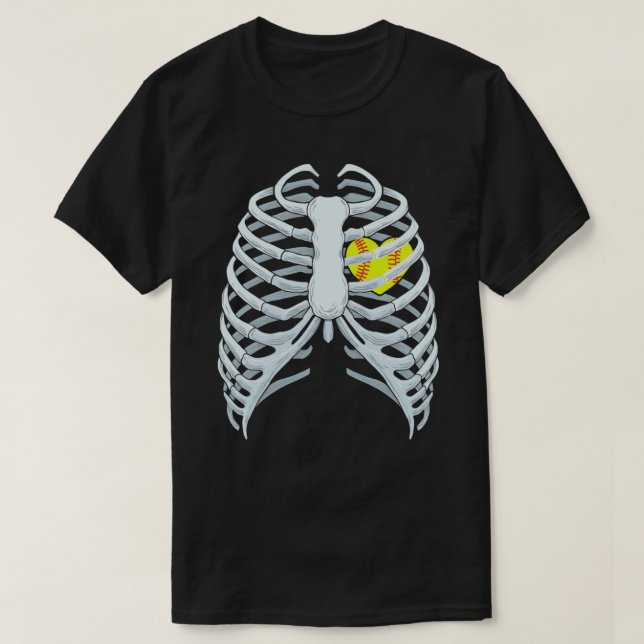 Camiseta Funny Softball Skeleton Rib Cage Halloween Costume (Frente do Design)