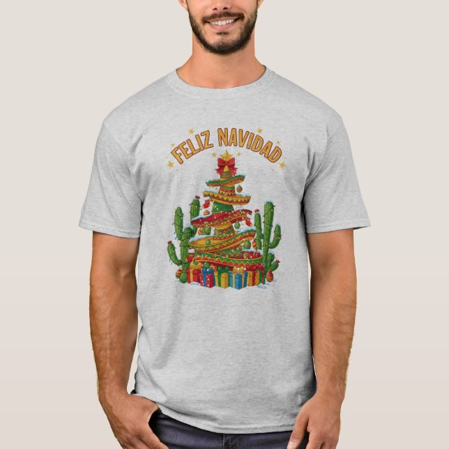 Camiseta Funny Sombrero Stack Christmas Tree Feliz Navidad (Frente)