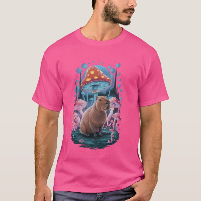 Camiseta Funny Space Mushroom Capybara (Frente)