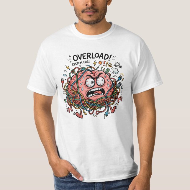 Camiseta Funny Stressed Brain Overload Tangled Wires Tech E (Frente)