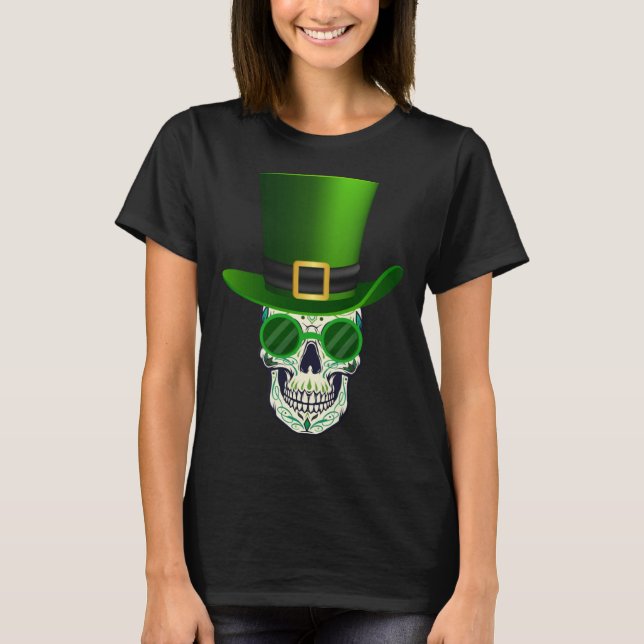 Camiseta Funny Sugar Skull Saint Patricks Day of Dead (Frente)