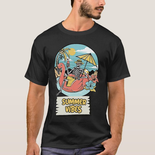 Camiseta Funny Summer Vibes Hawaii Skeleton Holiday Beach S (Frente)