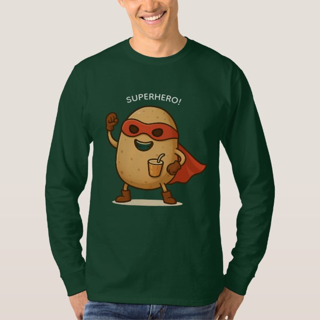 Camiseta Funny Superhero Potato Cartoon Long Sleeve T-Shirt (Frente)
