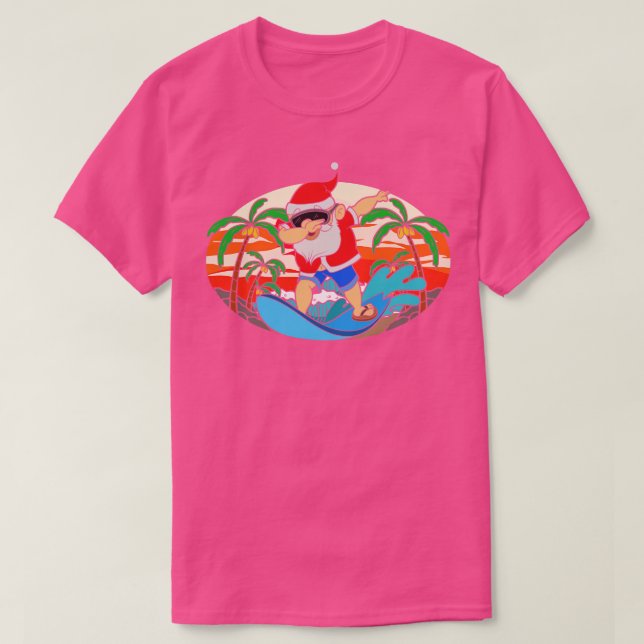 Camiseta Funny Surfing Santa Claus Dabbing Tropical Christy (Frente do Design)