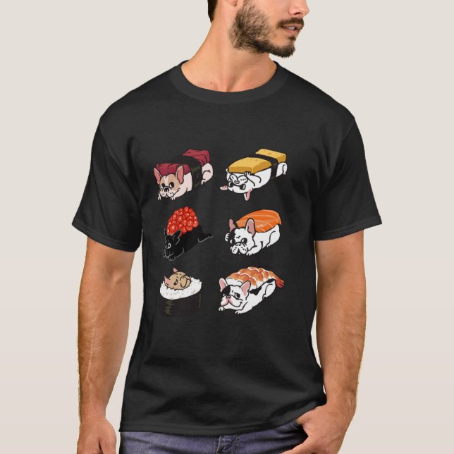 Camiseta Funny Sushi Frenchie Dog Kawaii Anime Japonês Lov (Frente)