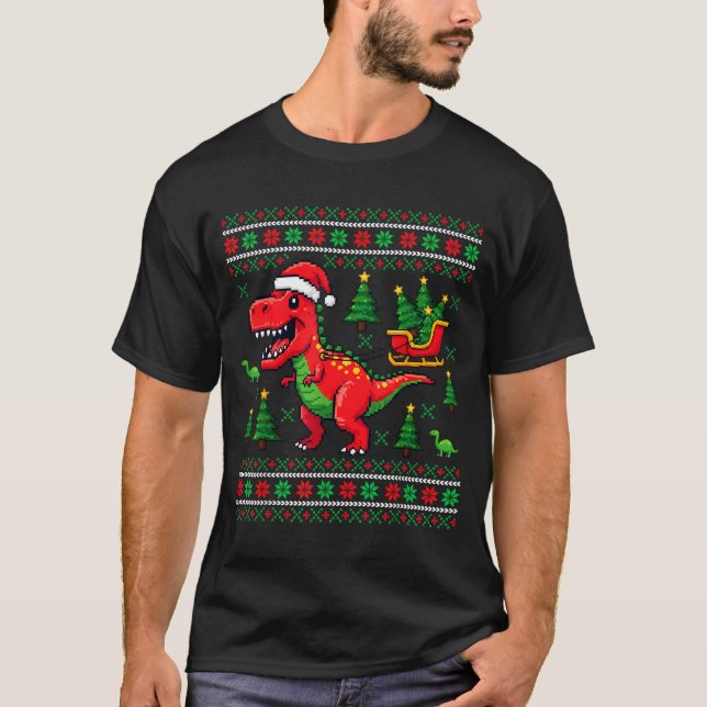 Camiseta Funny T-rex Dinosaur Ugly Christmas Pajama Xmas  (Frente)