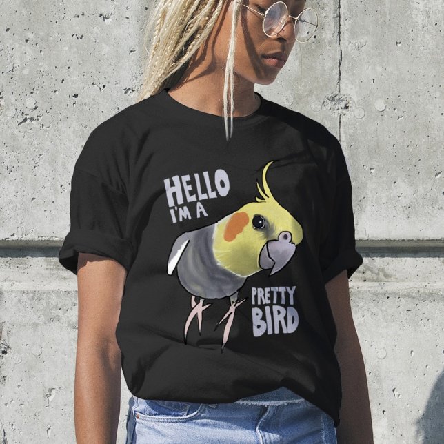 Camiseta Funny Talking Grey Cockatiel Hello Pretty Bird (Criador carregado)