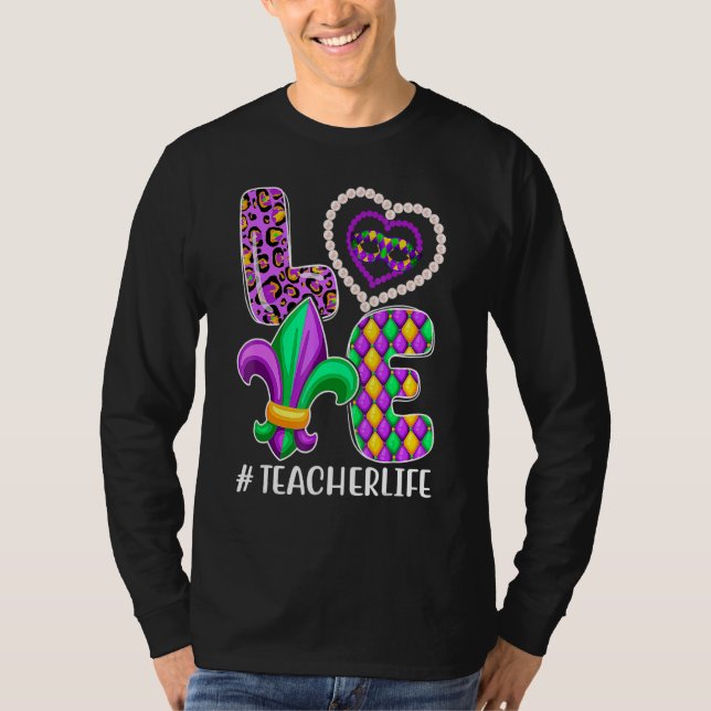 Camiseta Funny Teacher Mardi Gras Family Matching Outfit_1 (Frente)