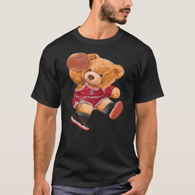 Camiseta Funny Teddy Bear Basketball Slam Dunk Sport Cute C (Frente)