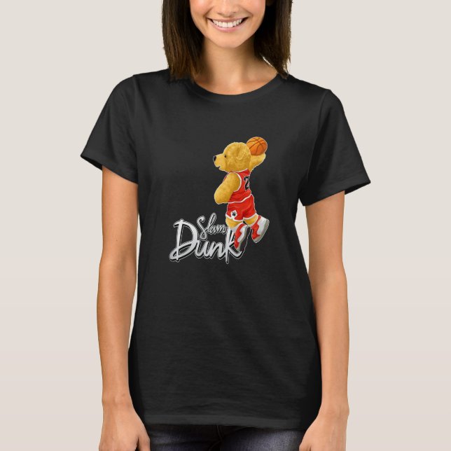 Camiseta Funny Teddy Bear Slam Dunk, Teddy Bear Basketball  (Frente)