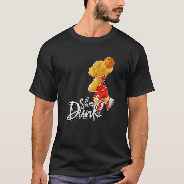 Camiseta Funny Teddy Bear Slam Dunk, Teddy Bear Basketball  (Frente)