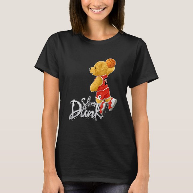 Camiseta Funny Teddy Bear Slam Dunk, Teddy Bear Basketball (Frente)
