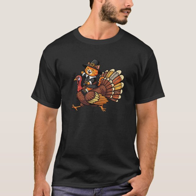 Camiseta Funny Thanksgiving Cat Turkey Day Fall Autumn Wome (Frente)
