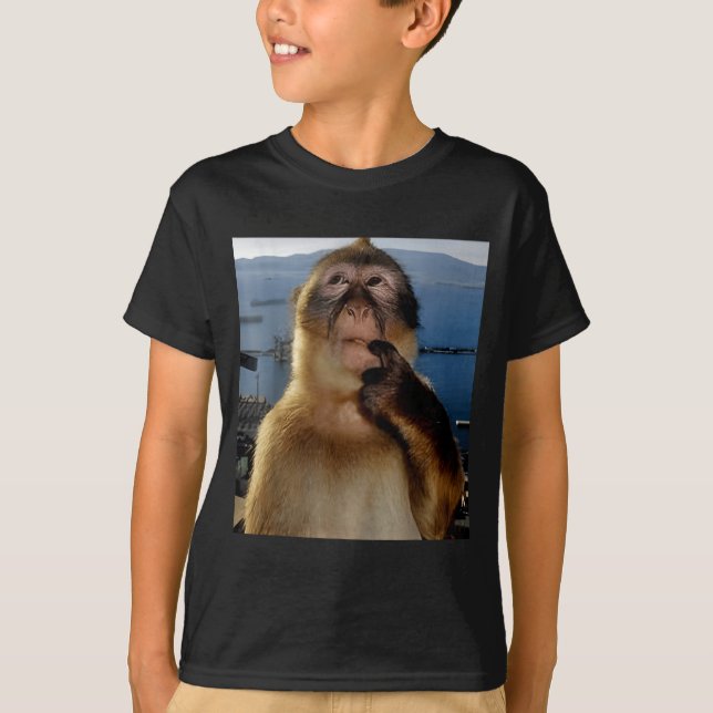 Camiseta Funny Thinking Monkey Meme Curious Ape Brainrot Gi (Frente)