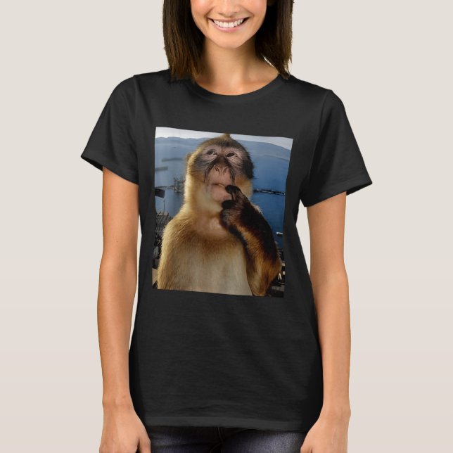 Camiseta Funny Thinking Monkey Meme Curious Ape Brainrot Gi (Frente)