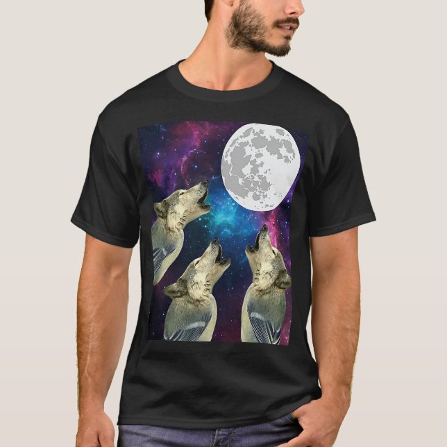Camiseta Funny Three bird wolf Moon bird wolf Howling With  (Frente)