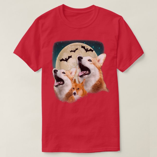 Camiseta Funny Three Corgi Halloween and Halloween Moon  (Frente do Design)