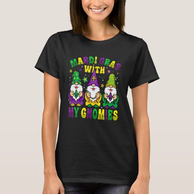 Camiseta Funny Three Gnomes Mardi Gras Parading With My Gno (Frente)