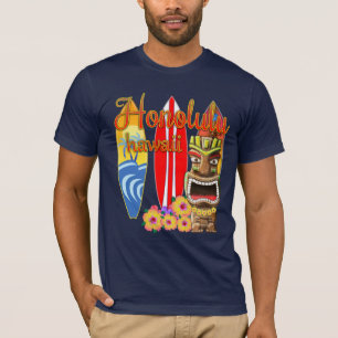 Camiseta Funny Tiki Honolulu Hawaii Surfing