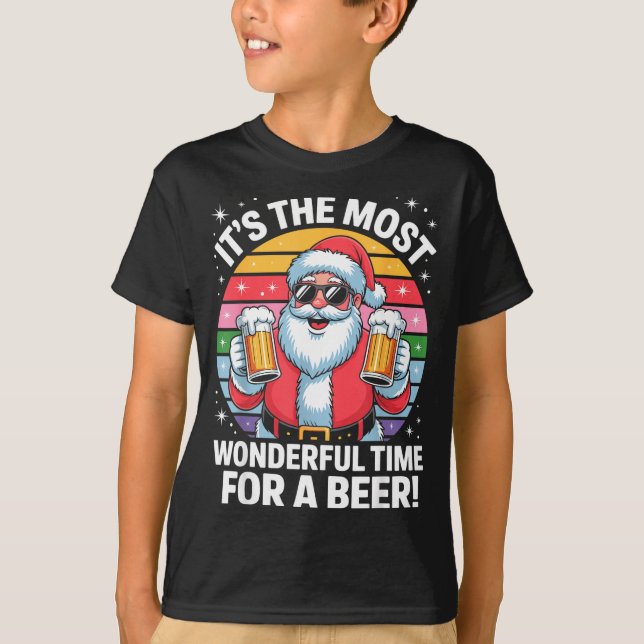 Camiseta Funny Time For A Beer Santa Christmas  (Frente)