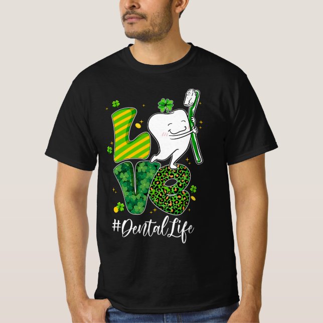 Camiseta Funny Tooth Leopard Shamrock Dental Dentist St Pat (Frente)
