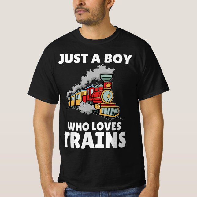 Camiseta Funny Train For Boys - Just A Boy Who Loves Trains (Frente)