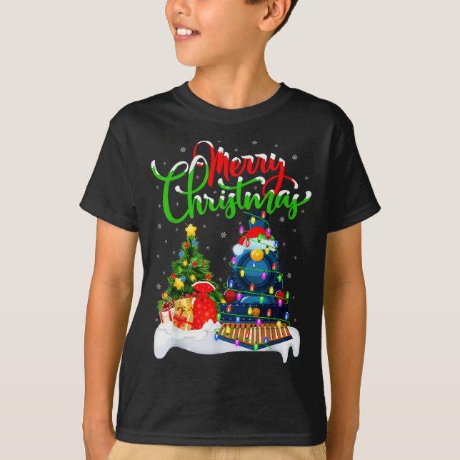 Camiseta Funny Train Lover Xmas Lighting Santa Train Christ (Frente)