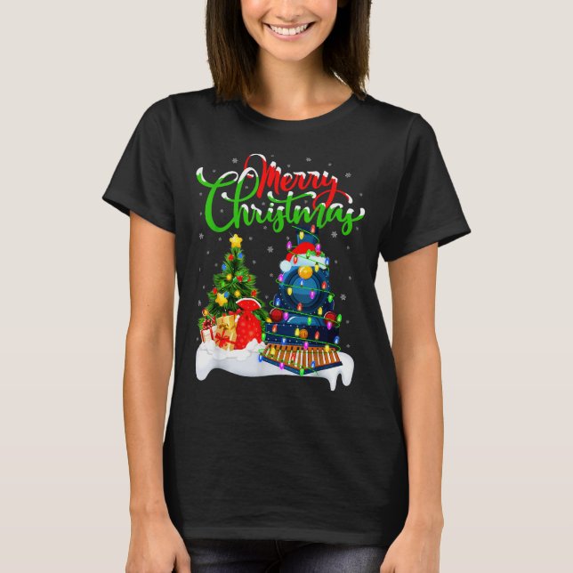Camiseta Funny Train Lover Xmas Lighting Santa Train Christ (Frente)