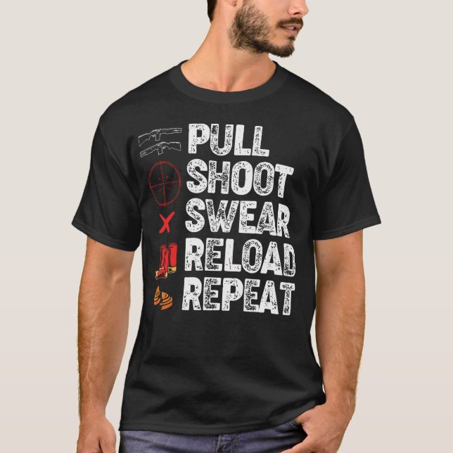 Camiseta Funny Trap Shooting Lovers Pull Shoot Swear Reload (Frente)