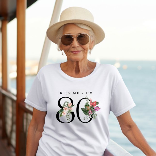 Camiseta Funny Tropical Kiss Me I'm 80 (Criador carregado)