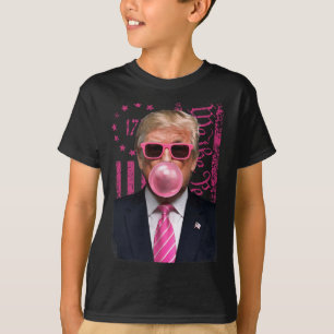 Camiseta Funny Trump Bubble Gum Rosa Sinalizador Dos Eua