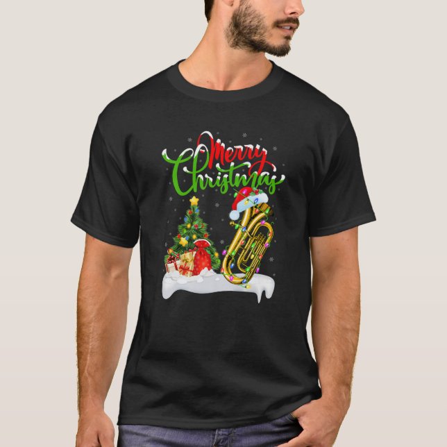Camiseta Funny Tuba Music Lover Xmas Lighting Santa Tuba Ch (Frente)