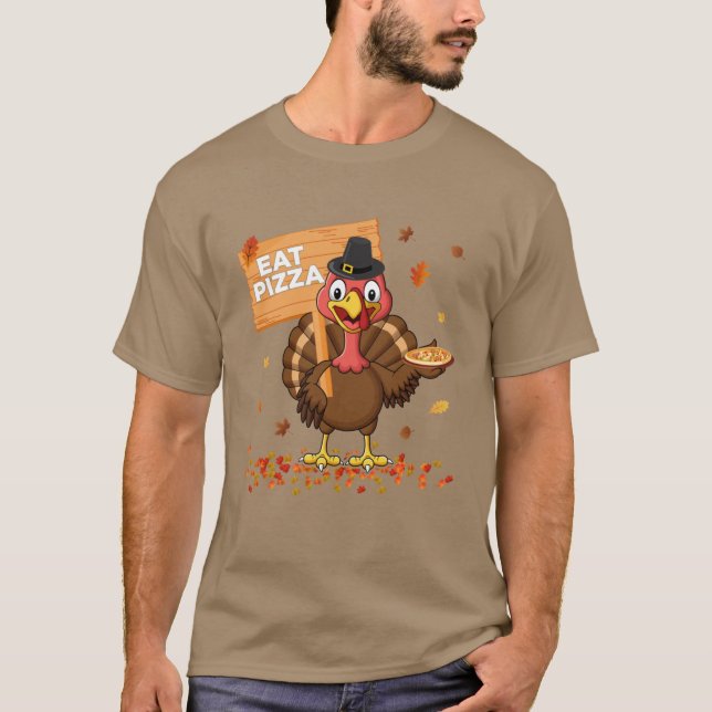 Camiseta Funny Turkey Eat Pizza Kids Adult Vegan Thanksgivi (Frente)